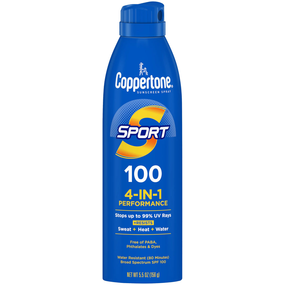 Coppertone SPORT front bottle view showing SPF 15 and water-resistant benefit