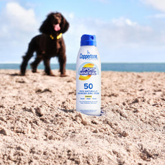 Coppertone staged in gym bag showing travel friendly sport sunscreen