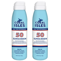 Coral Isles front packaging showing SPF 50 and reef-safe benefit