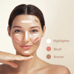 Corlo swatches of bronze, blush, and highlight showing buildable pigmentation