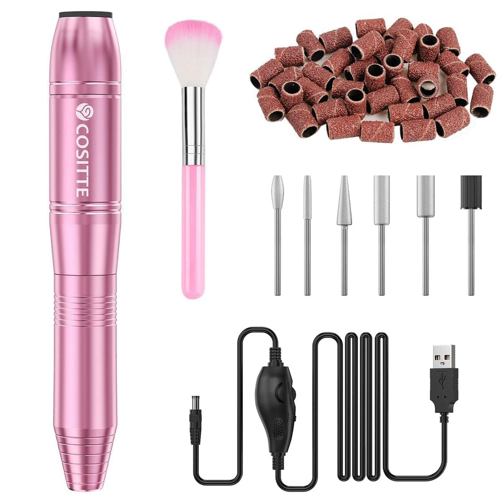 COSITTE electric nail drill front view showing controls and USB port benefits portability