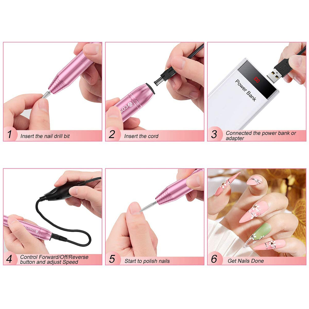 COSITTE nail drill in use during acrylic removal demonstrating precision and control benefit