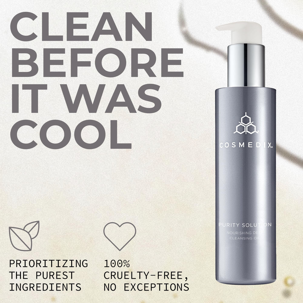 COSMEDIX emulsified milky rinse showing easy water-based removal benefit