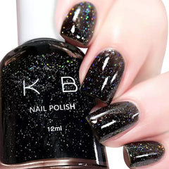 COSMOO front bottle view showing black glitter polish and brand appeal