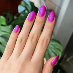 COSMOO painted fingernails with hot pink glitter showcasing salon-quality, chip-resistant look