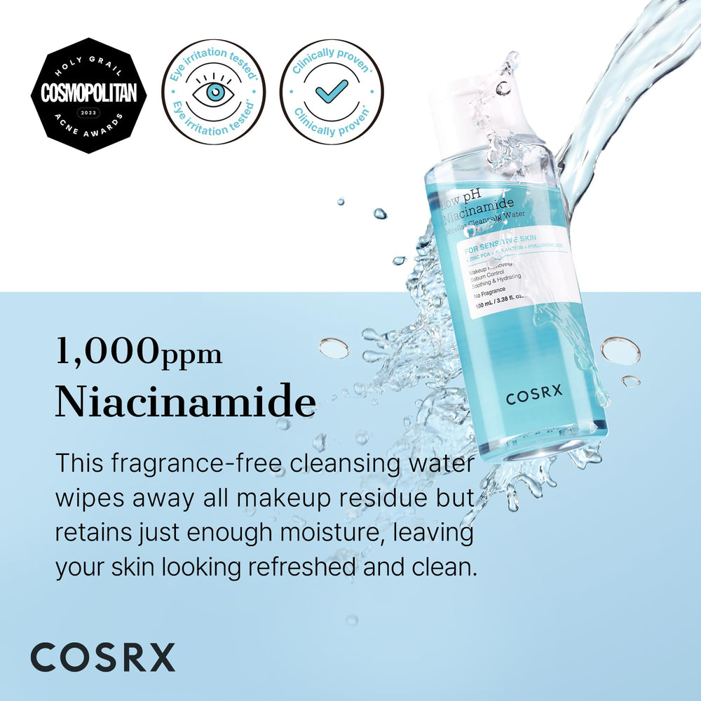 COSRX close-up of clear cleansing water texture for lightweight hydration