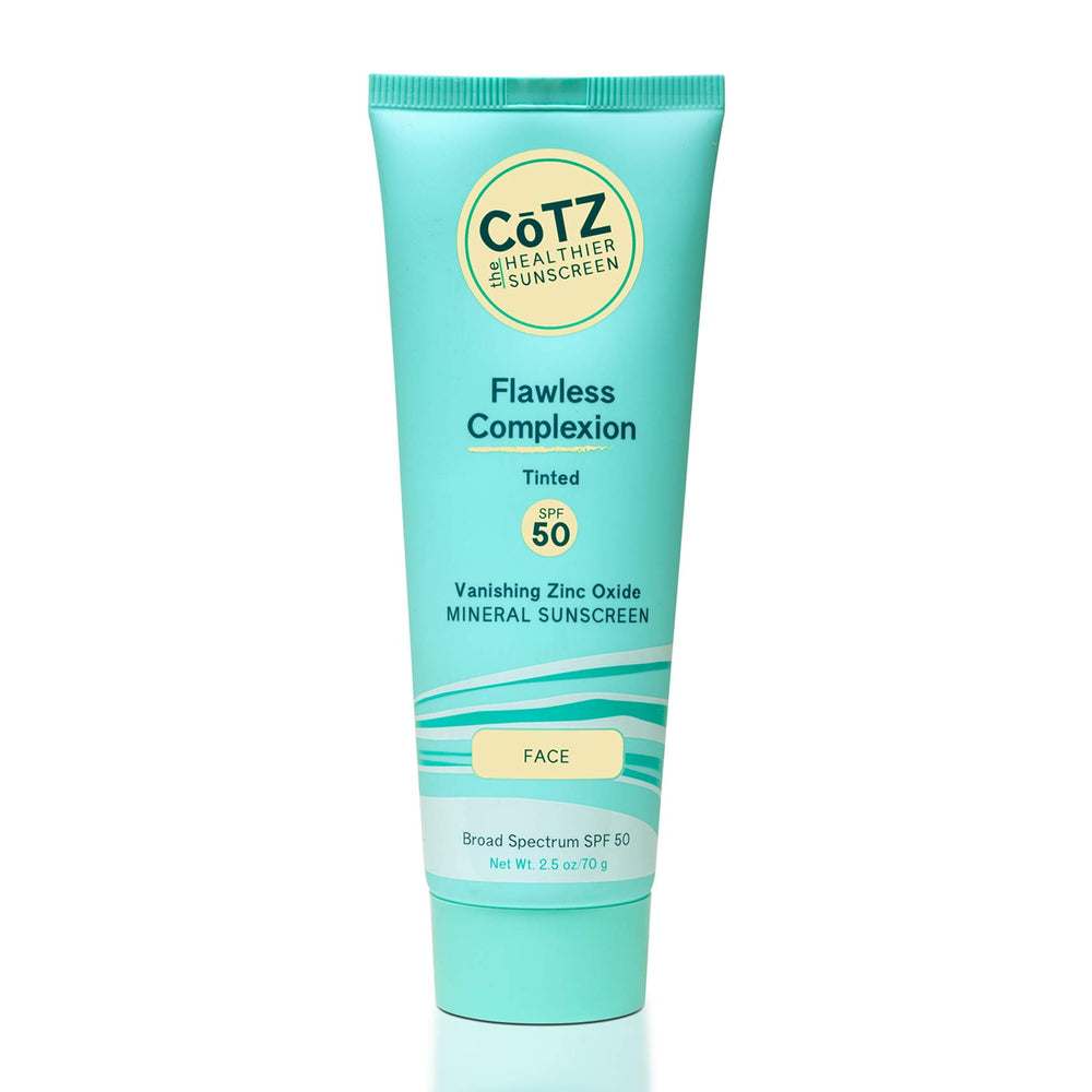 CoTZ tube front view showing lightweight tinted SPF50 for even skin