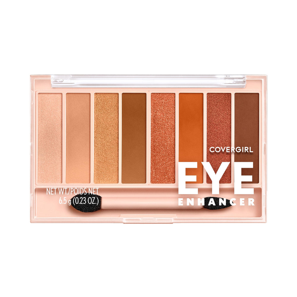 COVERGIRL Desert Heat front palette showing eight warm shades and compact benefits