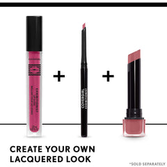 COVERGIRL product next to lipstick showing layering option and enhanced lacquered effect