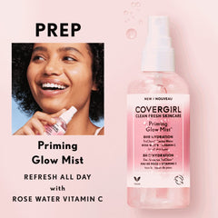 COVERGIRL model spritzing mist for refreshed, dewy finish
