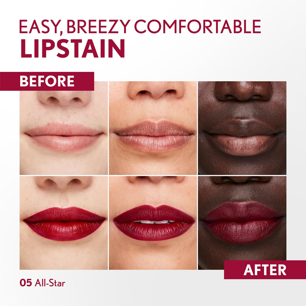 COVERGIRL Outlast on lips in 05 All-Star showcasing satin finish that looks polished