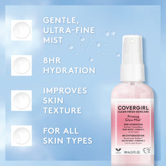 COVERGIRL rose petals beside bottle highlighting soothing rosewater