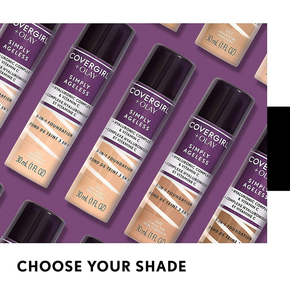 COVERGIRL Simply Ageless primer applied with foundation illustrating improved blend