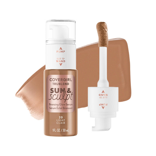 COVERGIRL bottle front view showing sleek dual applicator and shade 20 Light benefit quick bronze