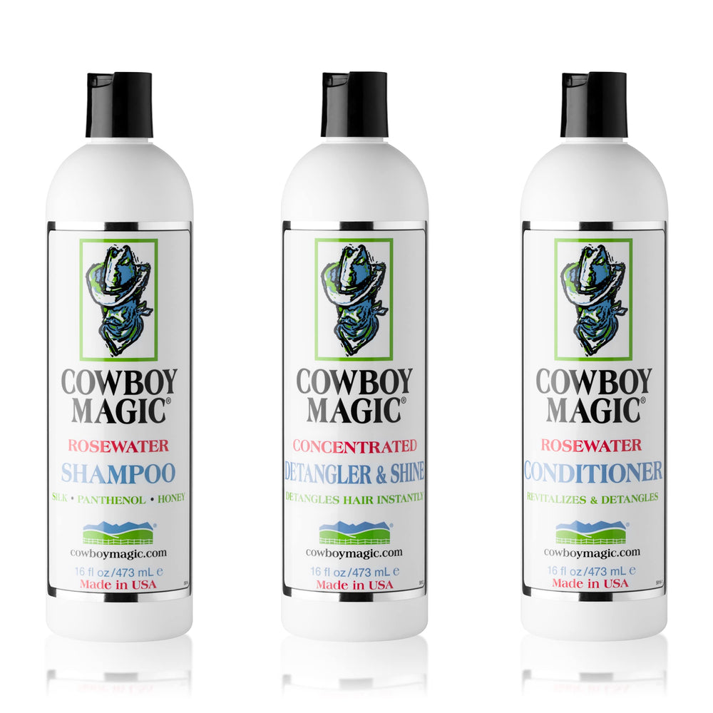 Cowboy Magic front packaging showing all three 16 oz bottles and benefits