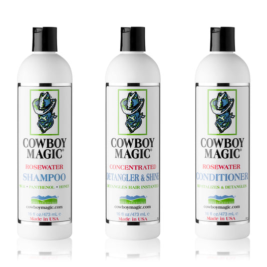 Cowboy Magic front packaging showing all three 16 oz bottles and benefits