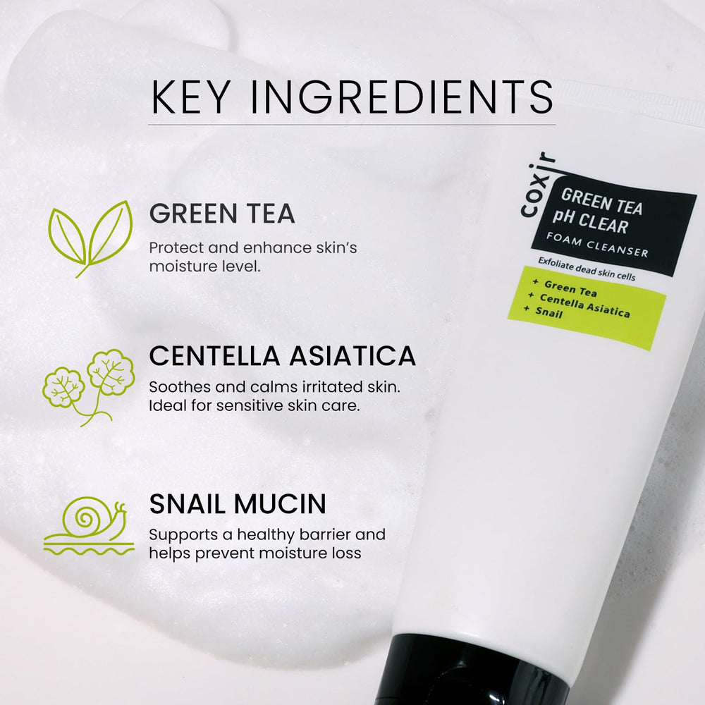 coxir cleanser dispensed in hand, demonstrates easy application benefit
