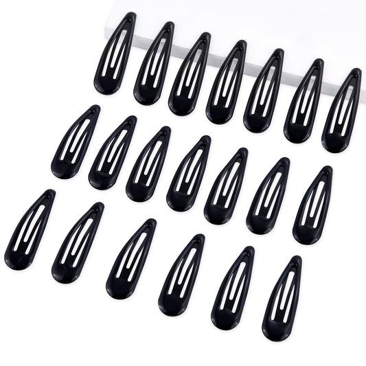 Cptots front view of 20 black water-drop snap clips showing organized pack and quantity
