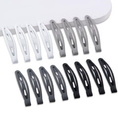 Cptots front view of 16-piece matte black gray white snap clip set showing variety and value