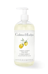 Crabtree & Evelyn front bottle view highlighting lemon scent and elegant label, refreshes hands