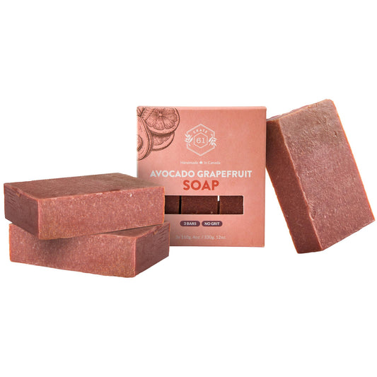 Crate 61 Organics front packaging showing avocado grapefruit scent and 3-pack benefit