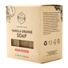 Crate 61 Organics three bars displayed highlighting vanilla orange scent appeal