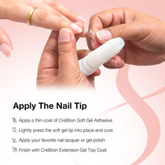 Technician applying Cre8tion gel to soft tip, secure placement benefit