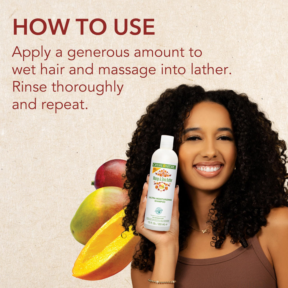 Creme of Nature shampoo being applied to wet hair for hydration