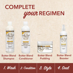 Model styling curly hair after using Creme of Nature, illustrates softer manageable curls