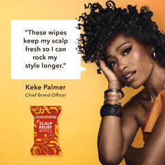Creme of Nature wipe on braided scalp demonstrating calming benefit
