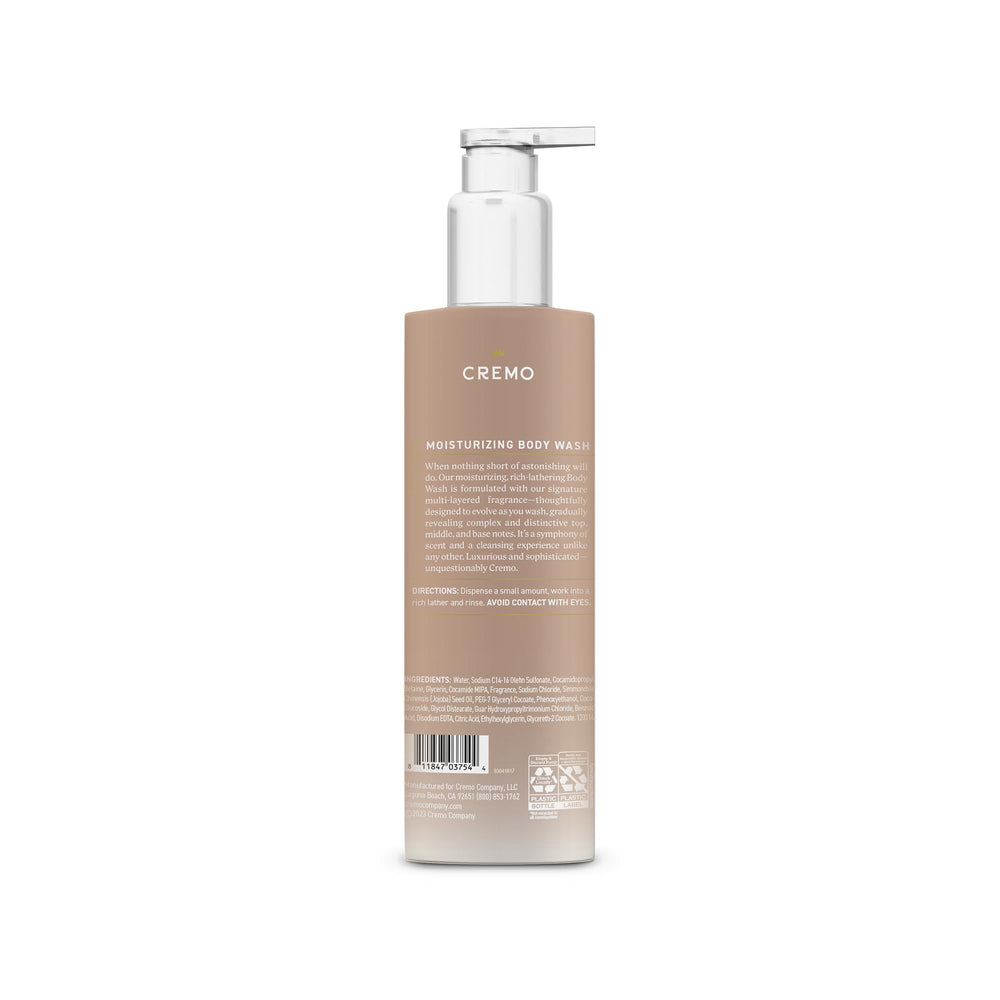 Cremo bottle styled by sink conveying luxe bathroom fragrance benefit