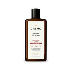 Cremo bottle front label showing Bourbon & Oak scent and 16 fl oz size benefit