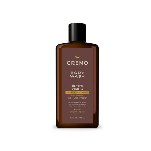 Cremo bottle front label showing scent and size with appealing design benefit