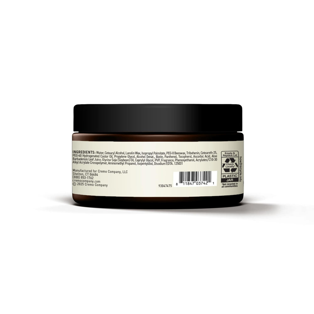Cremo label close-up highlighting barber-grade quality and instructions