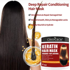 CRISTALBOX keratin mask close-up cream texture demonstrating rich smoothing benefits