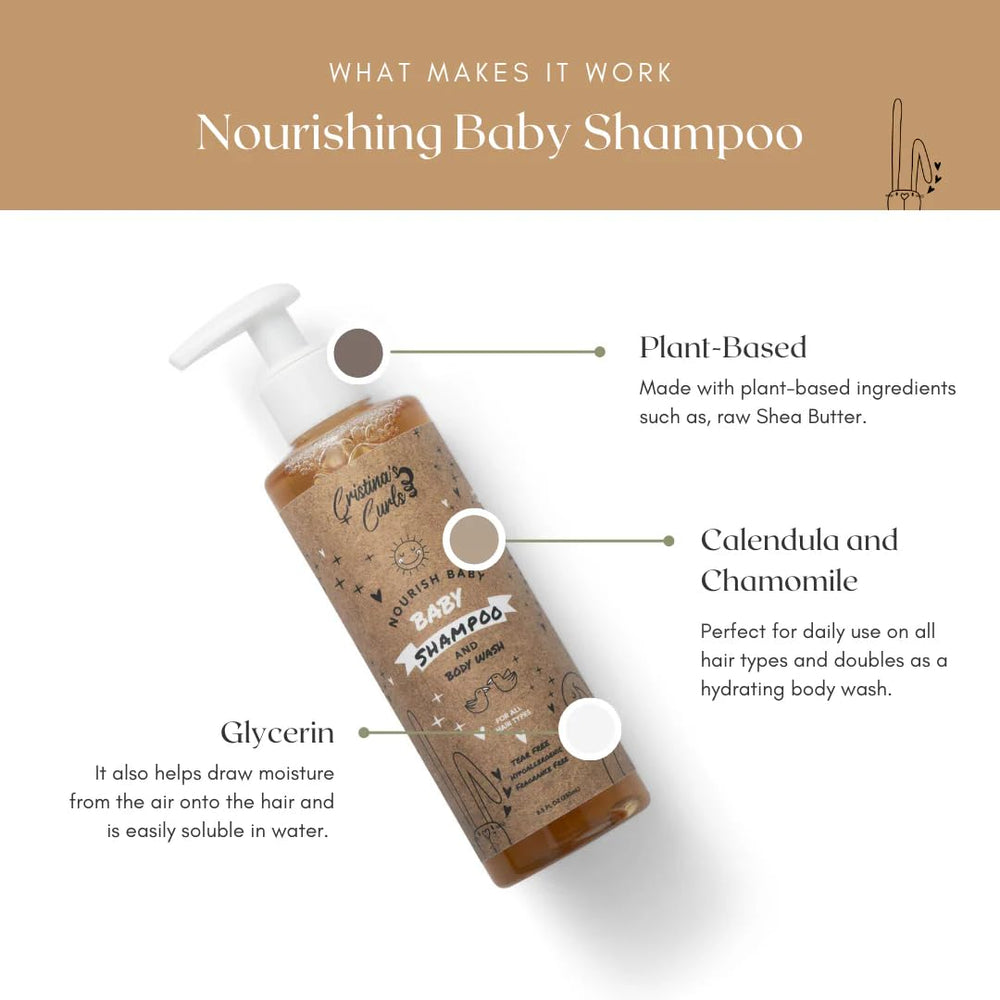 Cristina's Curls shampoo pump close-up for easy dispensing and tear-free benefit