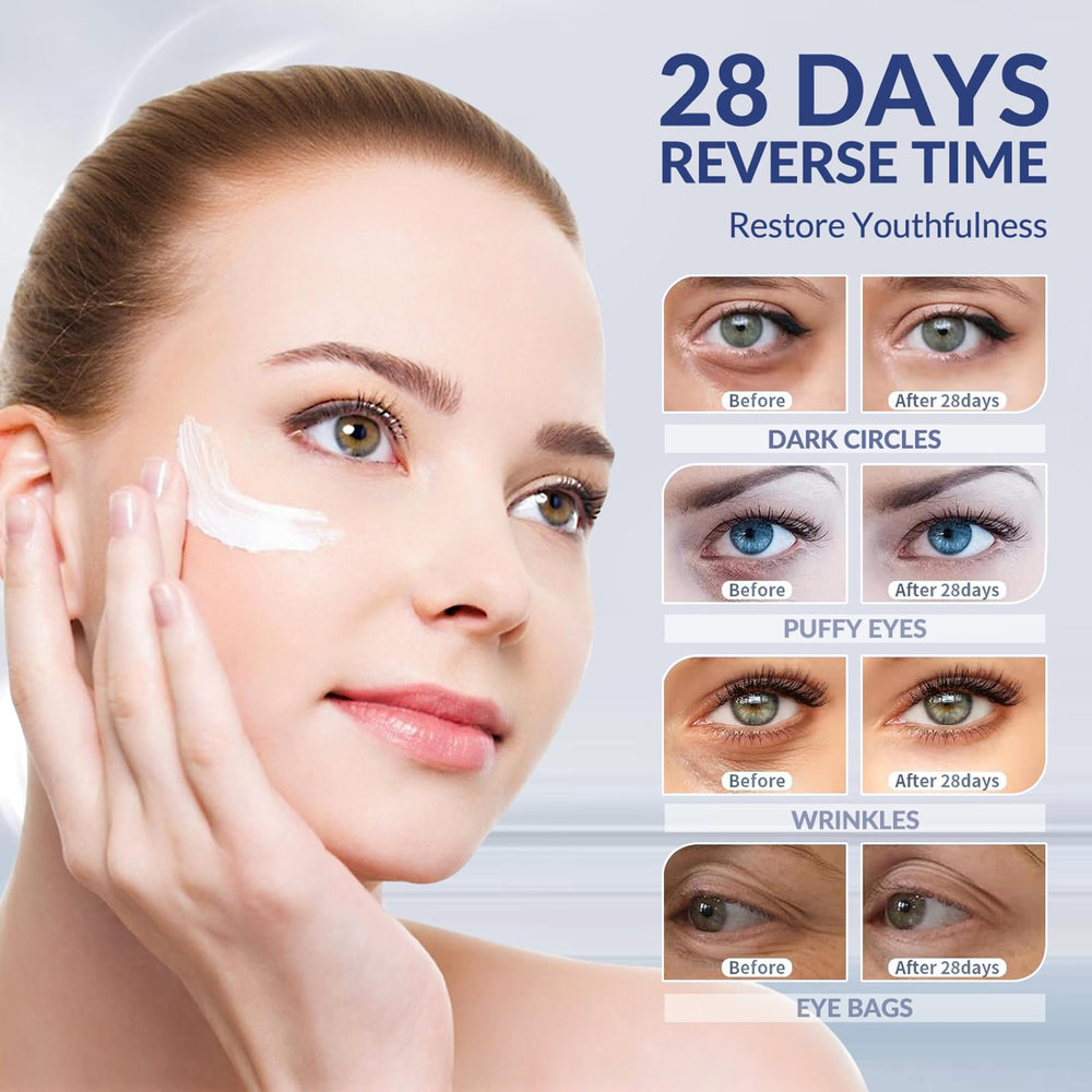 Crogooe applying cream under eye illustrating targeted use and de-puffing