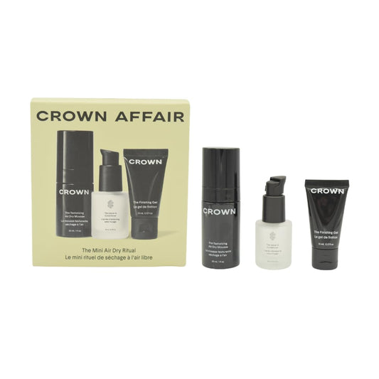 CROWN AFFAIR front packaging showing mini trio and compact travel convenience