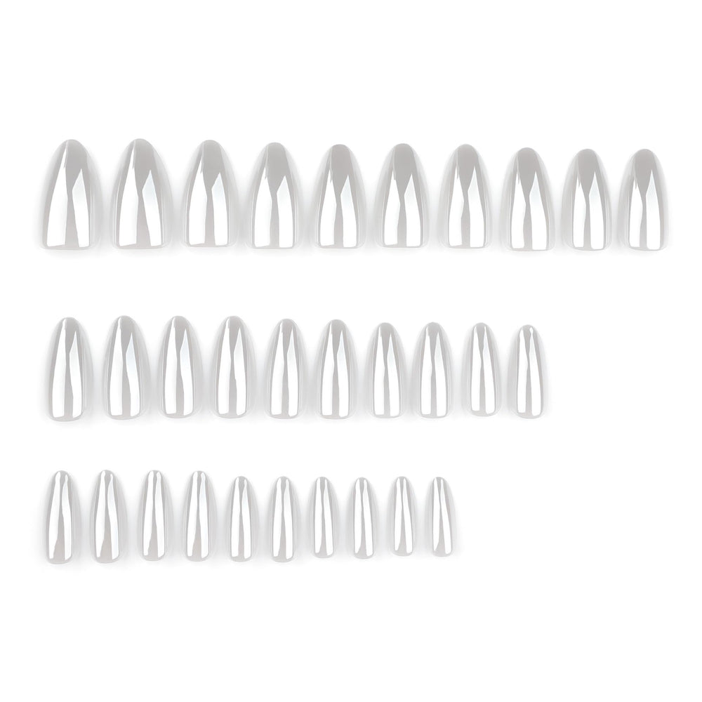CTTHNBD close-up of chrome white nail tip gloss, highlighting smooth finish and durability