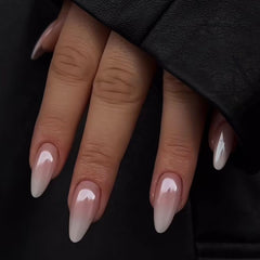 CTTHNBD front box of almond press on nails showing pink ombré benefits long-lasting look