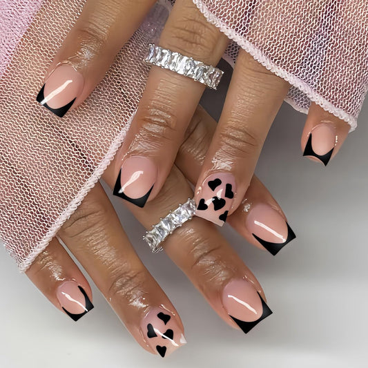 CTTHNBD front packaging showing short square black French tips and included tools, stylish convenience