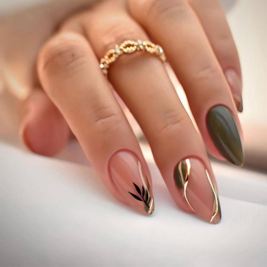 CTTHNBD front packaging showing 24-piece dark green almond nails for quick manicure