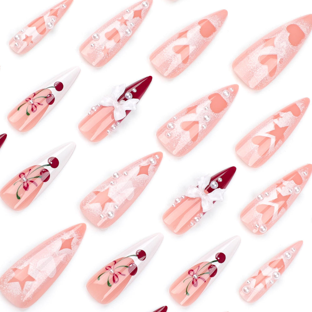 CTTHNBD top view of all 24pcs displayed to show variety of sizes and cohesive French tip look