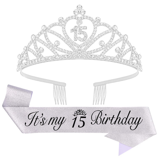 CUBACO front view of crown and sash showing complete silver set and celebration-ready look