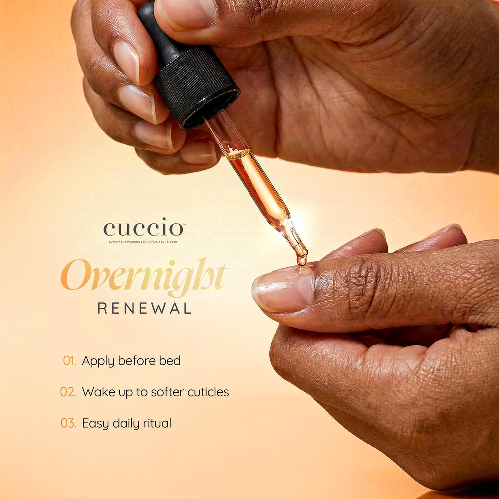 Cuccio label detail with ingredients list visible, conveys natural formulation