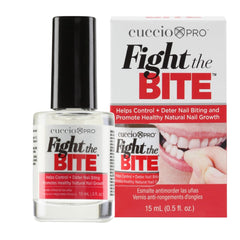 Cuccio front packaging showing clear no-bite bottle and label benefit