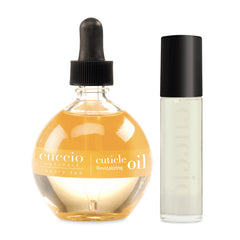Cuccio front packaging Milk and Honey duo showing two rollerbottles for easy hydration