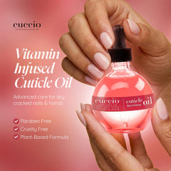 Cuccio bottle in hand to show size and easy everyday use