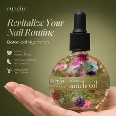 Cuccio close-up of hawthorn and wild daisy petals highlighting botanical infusion