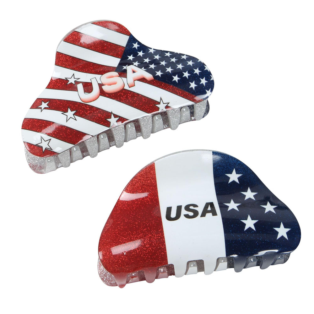 Cuizhiyu front view of two American flag acrylic clips showing festive styling benefit